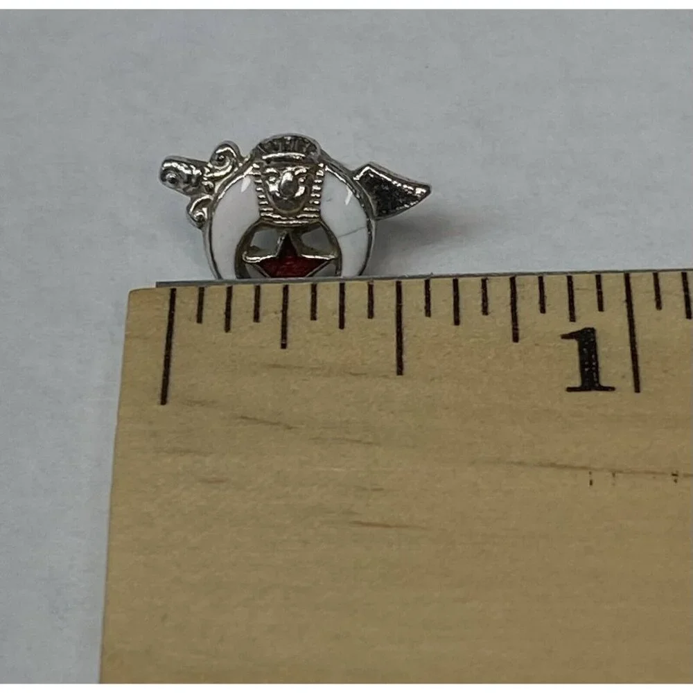 Masonic Shriners Scimitar Lapel Pin Silver Tone Mini Pin Stone Red Star Vintage